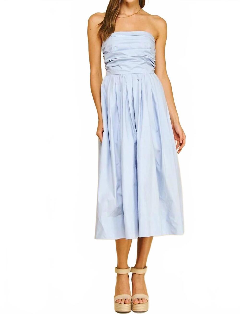 NEW PINCH strapless midi dress in sky serenade